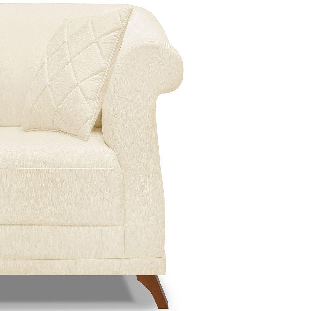 Kit 2 Poltronas Sala De Estar Linho Pés CastanhoCor Bege - 4