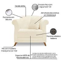 Kit 2 Poltronas Sala De Estar Linho Pés CastanhoCor Bege - 3