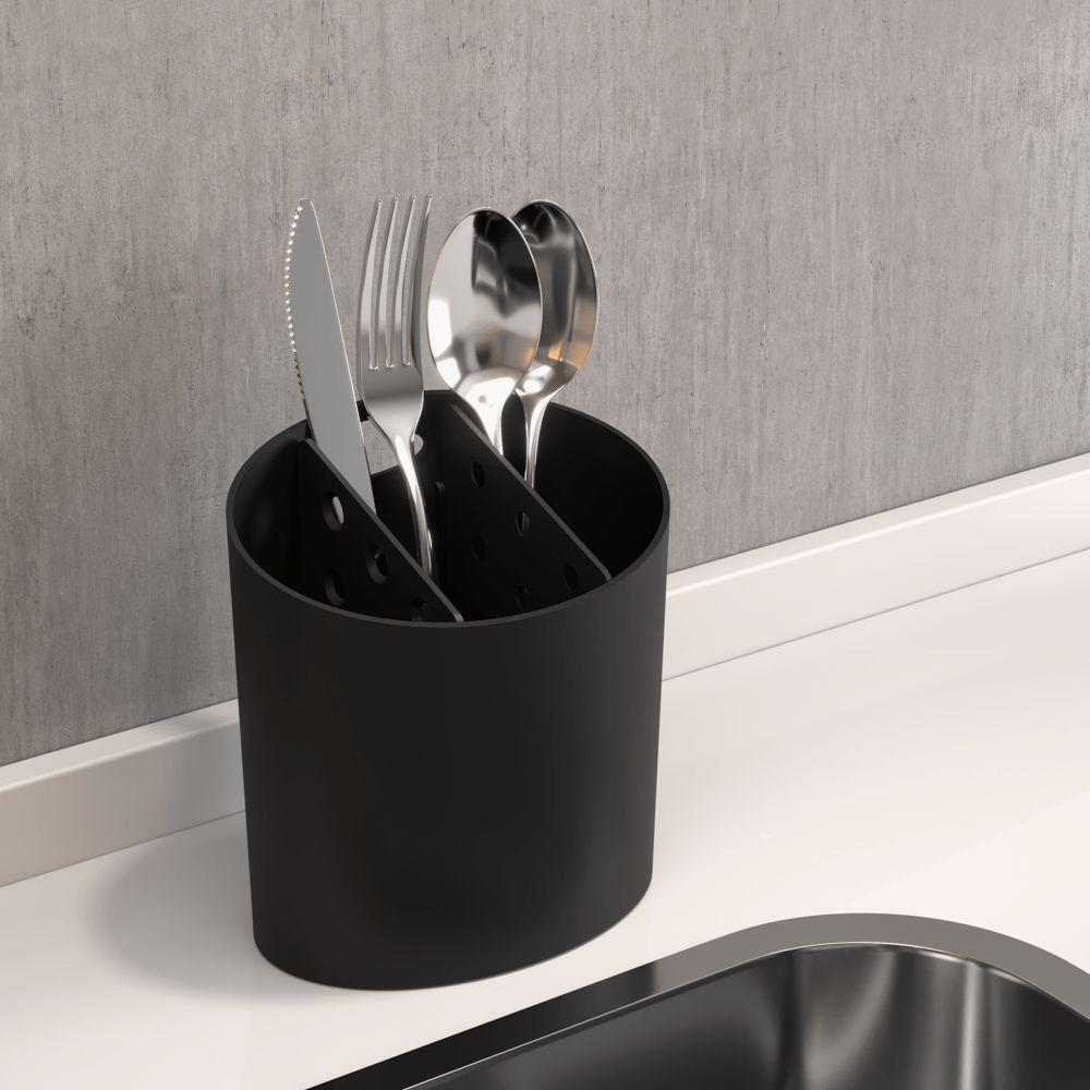 Escorredor De Talheres Oval Basic 13,8 X 10,5 X 14,4 Cm Preto Coza - 2