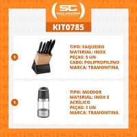 Kit - Faqueiro Plenus 6 Peças + 1 Moedor De Sal Ou Pimenta Realce Em Acrílico E Inox - Tramontina