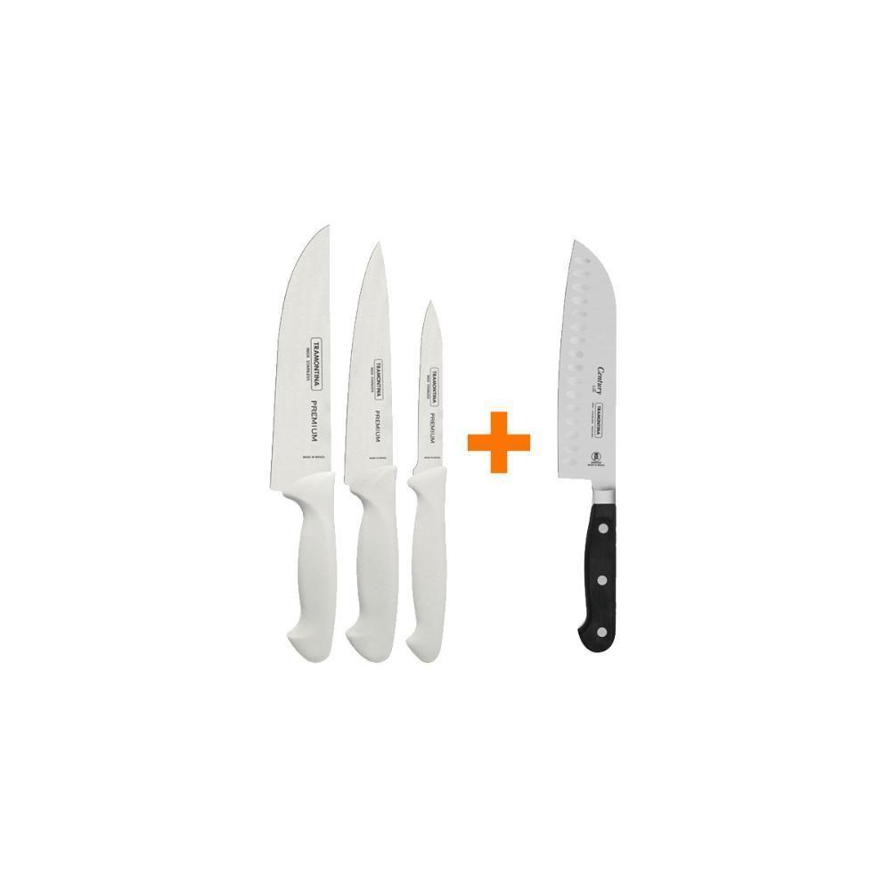 Kit - Faqueiro Premium 3 Peças + 1 Faca Profissional Century Santoku 7 Pol - Tramontina - 7