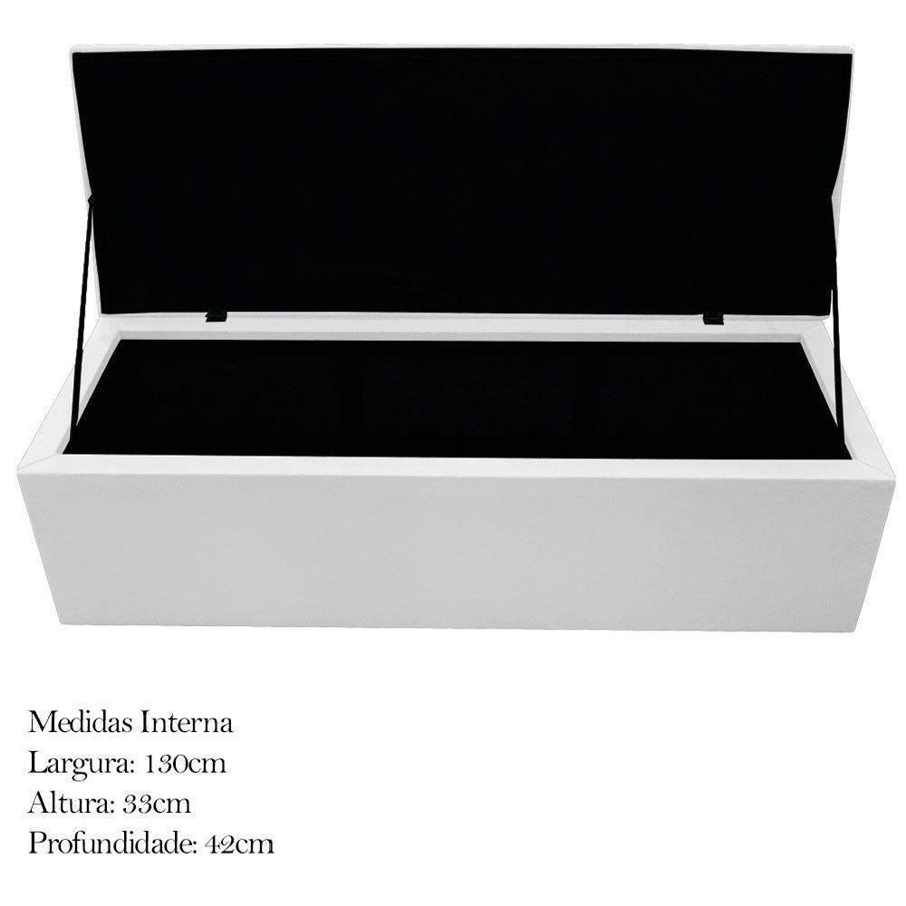 Kit Cabeceira Calçadeira Baú Estofada 140cm Casal Branco - 6