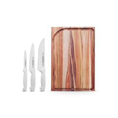 Kit Faqueiro Premium 3 Peças com Tábua para Churrasco Aço Inox e Madeira Branco Tramontina