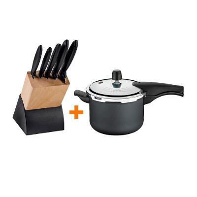 Kit Faqueiro e Panela de Pressão Plenus Vancouver 6 Peças Aço Inox 4,5L Preto Tramontina