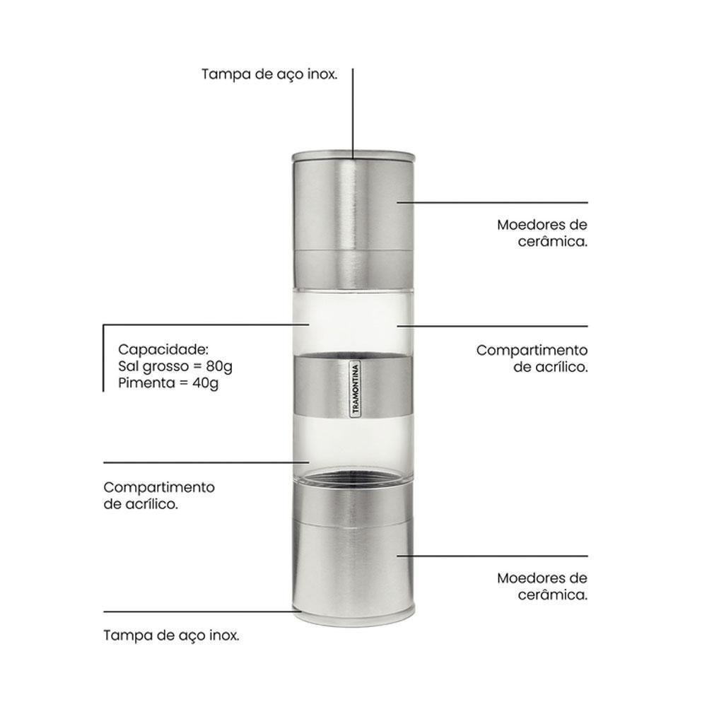 Kit - Faqueiro Plenus 6 Peças + 1 Moedor De Sal Ou Pimenta Duplo Em Acrílico E Inox - Tramontina - 4