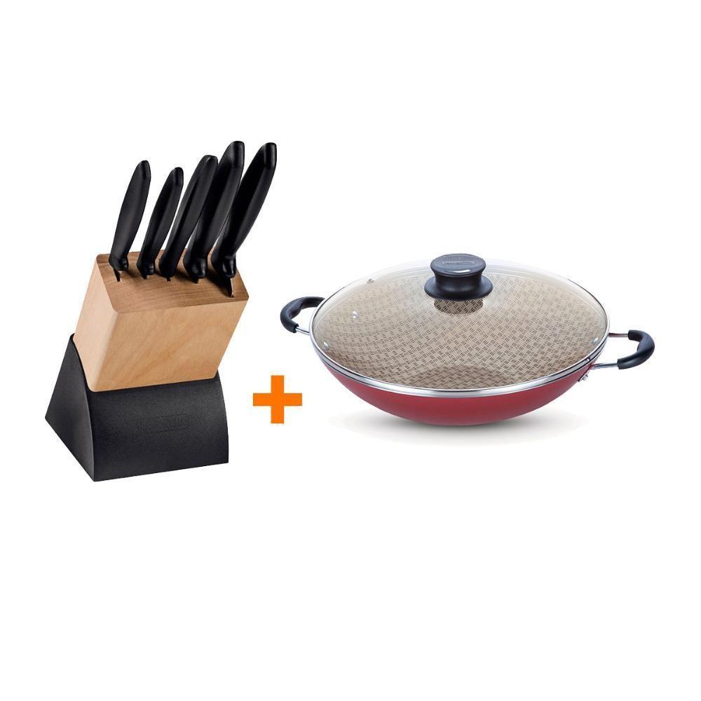 Kit - Faqueiro Plenus 6 Peças + 1 Panela Wok 36cm Vermelha - Tramontina - 1