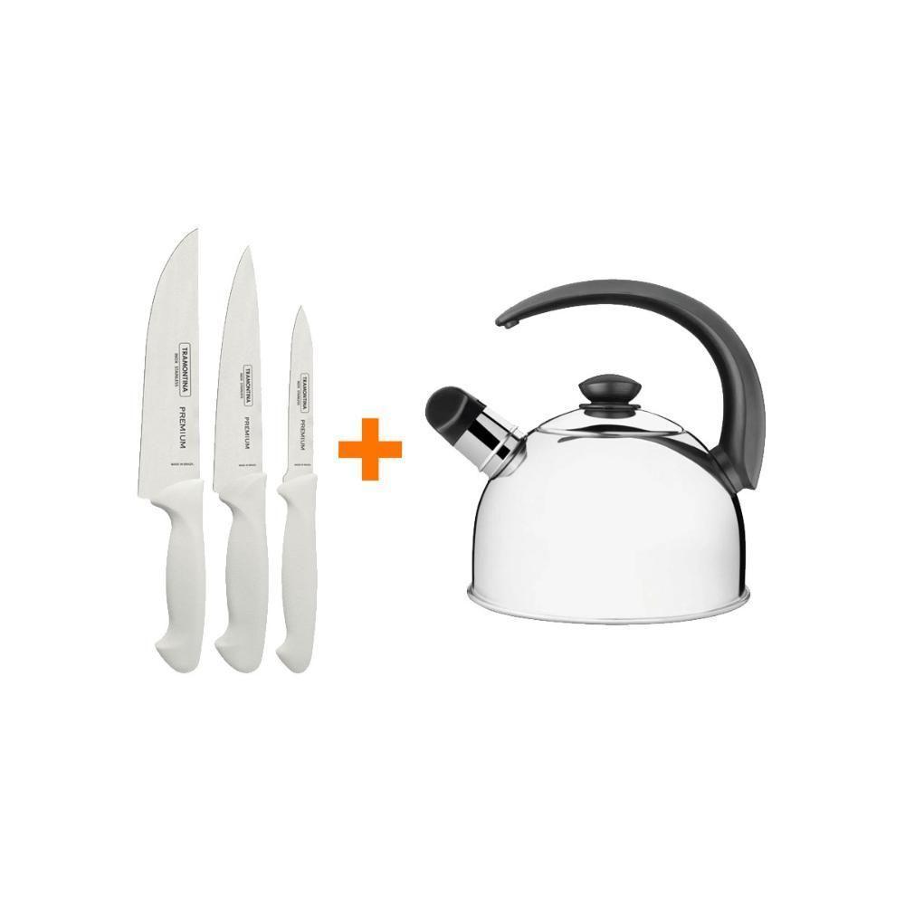 Kit - Faqueiro Premium 3 Peças + 1 Chaleira Em Aço Inox 2,1l Com Apito - Tramontina - 1
