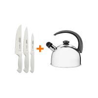 Kit - Faqueiro Premium 3 Peças + 1 Chaleira Em Aço Inox 2,1l Com Apito - Tramontina - 1