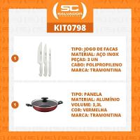 Kit - Faqueiro Premium 3 Peças + 1 Panela Wok 28cm Vermelha - Tramontina