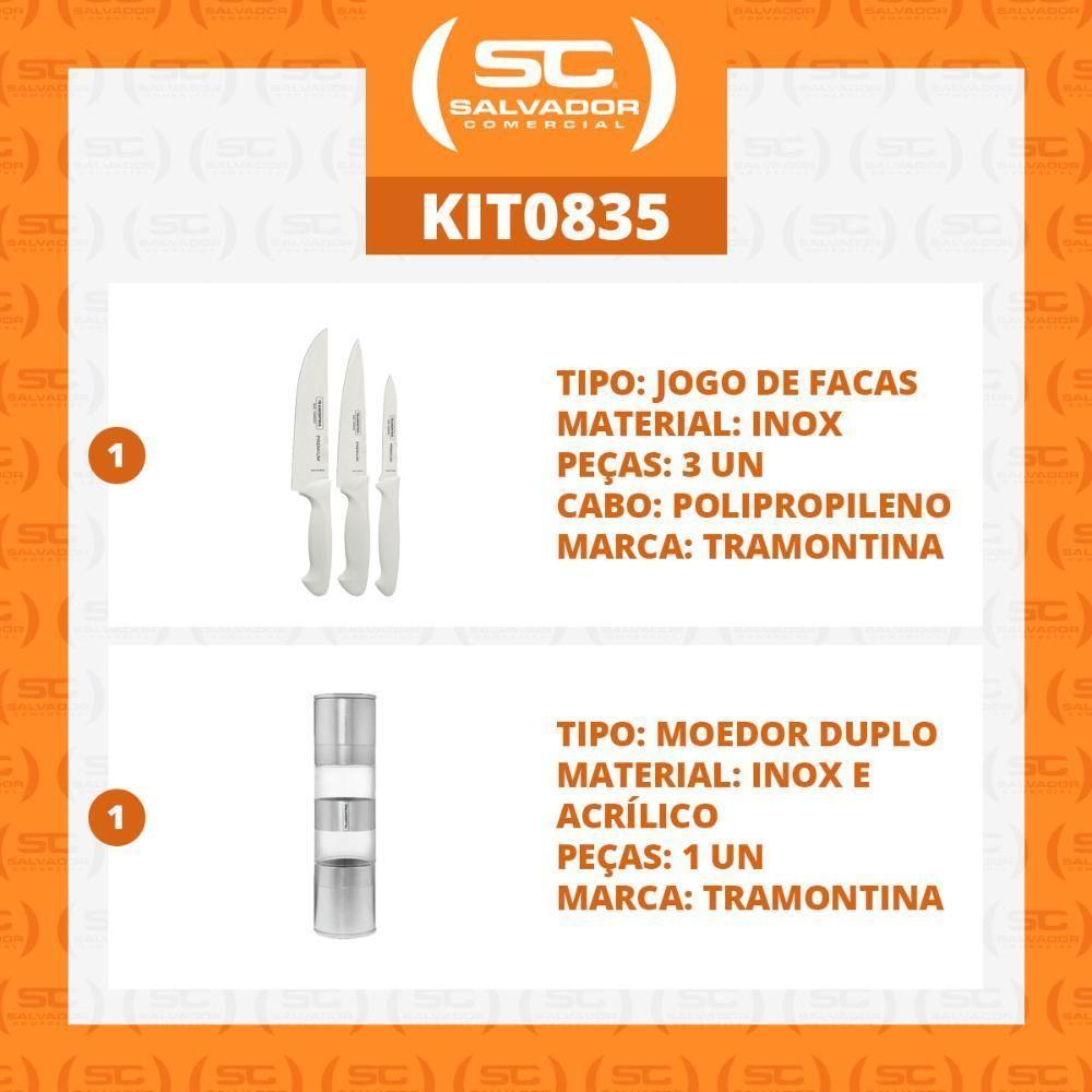 Kit - Faqueiro Premium 3 Peças + 1 Moedor De Sal Ou Pimenta Duplo Em Acrílico E Inox - Tramontina - 5