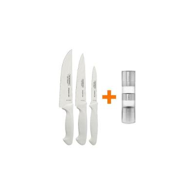Kit Faqueiro Premium 3 Peças com Moedor de Sal e Pimenta Duplo Aço Inox e Acrílico Tramontina