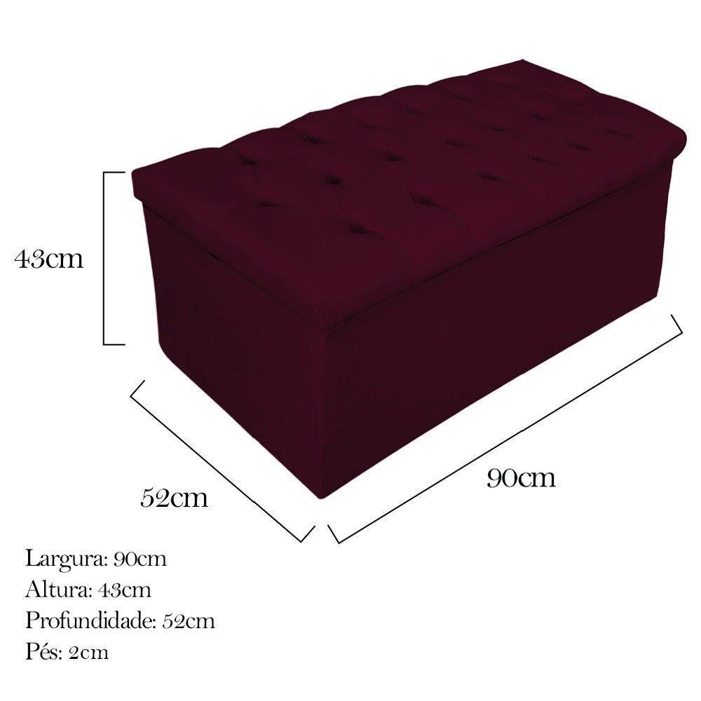 Kit Cabeceira Calçadeira Baú Estofada 90cm Solteiro Bordô - 6