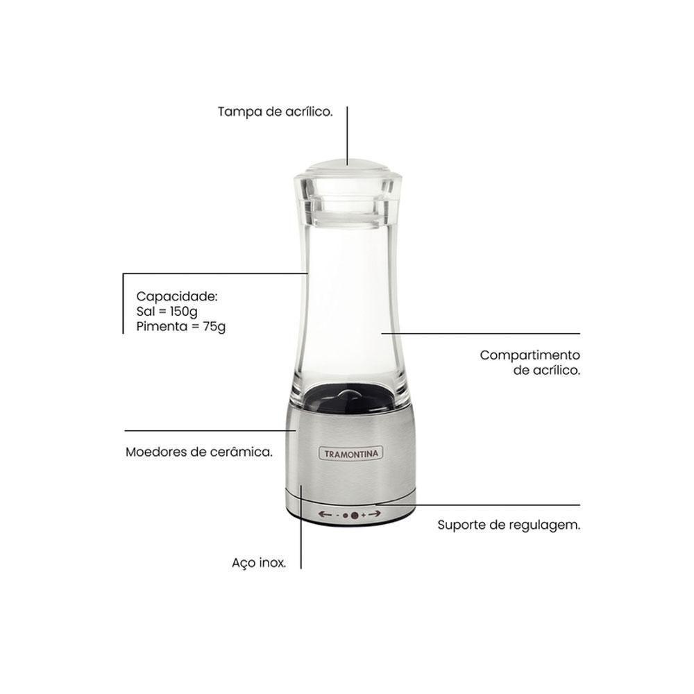 Kit - Faqueiro Premium 3 Peças + 1 Moedor De Sal Ou Pimenta Em Acrílico E Inox - Tramontina - 2