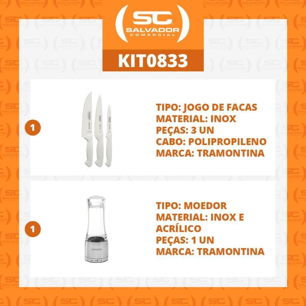 Kit - Faqueiro Premium 3 Peças + 1 Moedor De Sal Ou Pimenta Em Acrílico E Inox - Tramontina - 7
