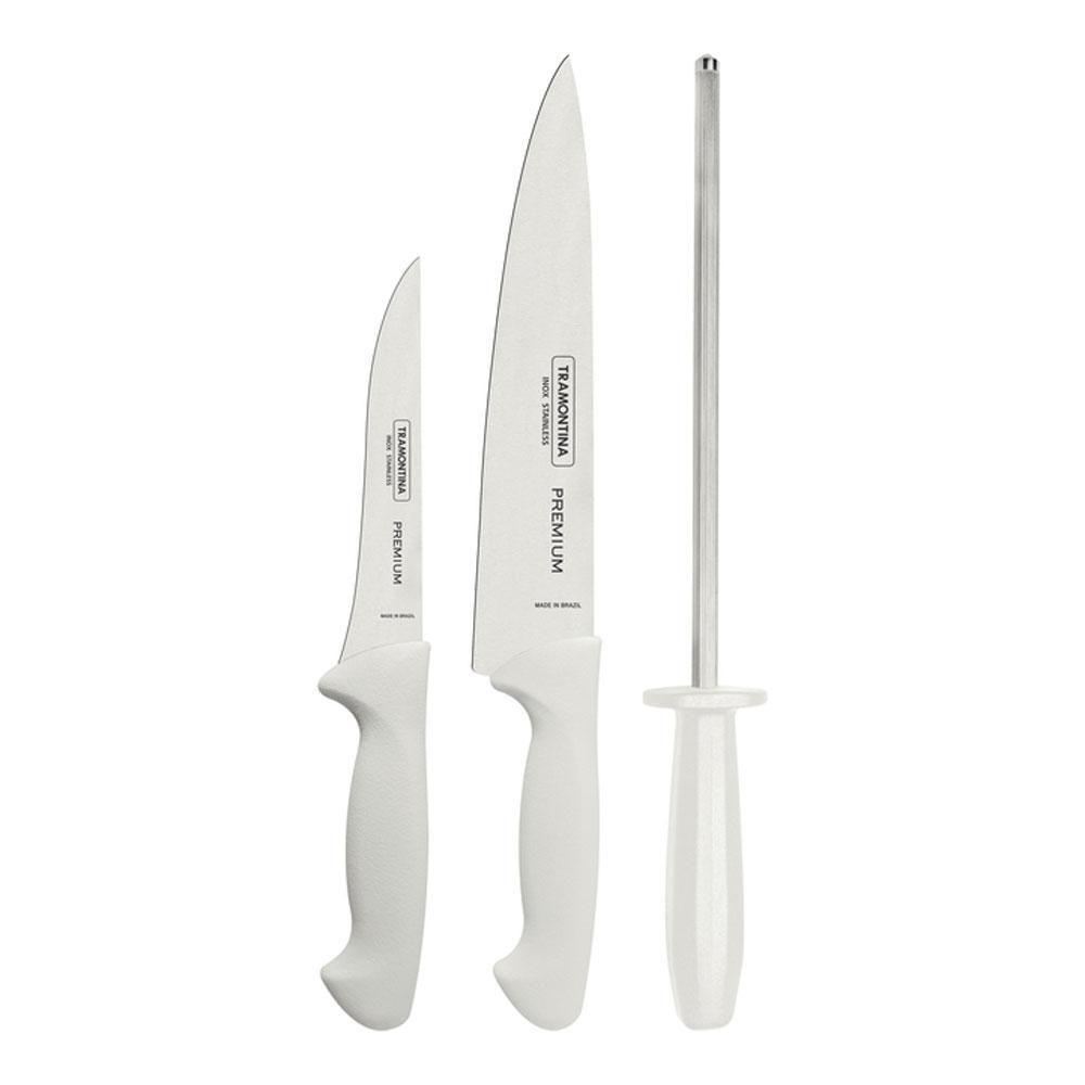Kit - Faqueiro Premium 3 Peças + 1 Jogo De Facas Com Chaira Premium 3 Peças - Tramontina - 3