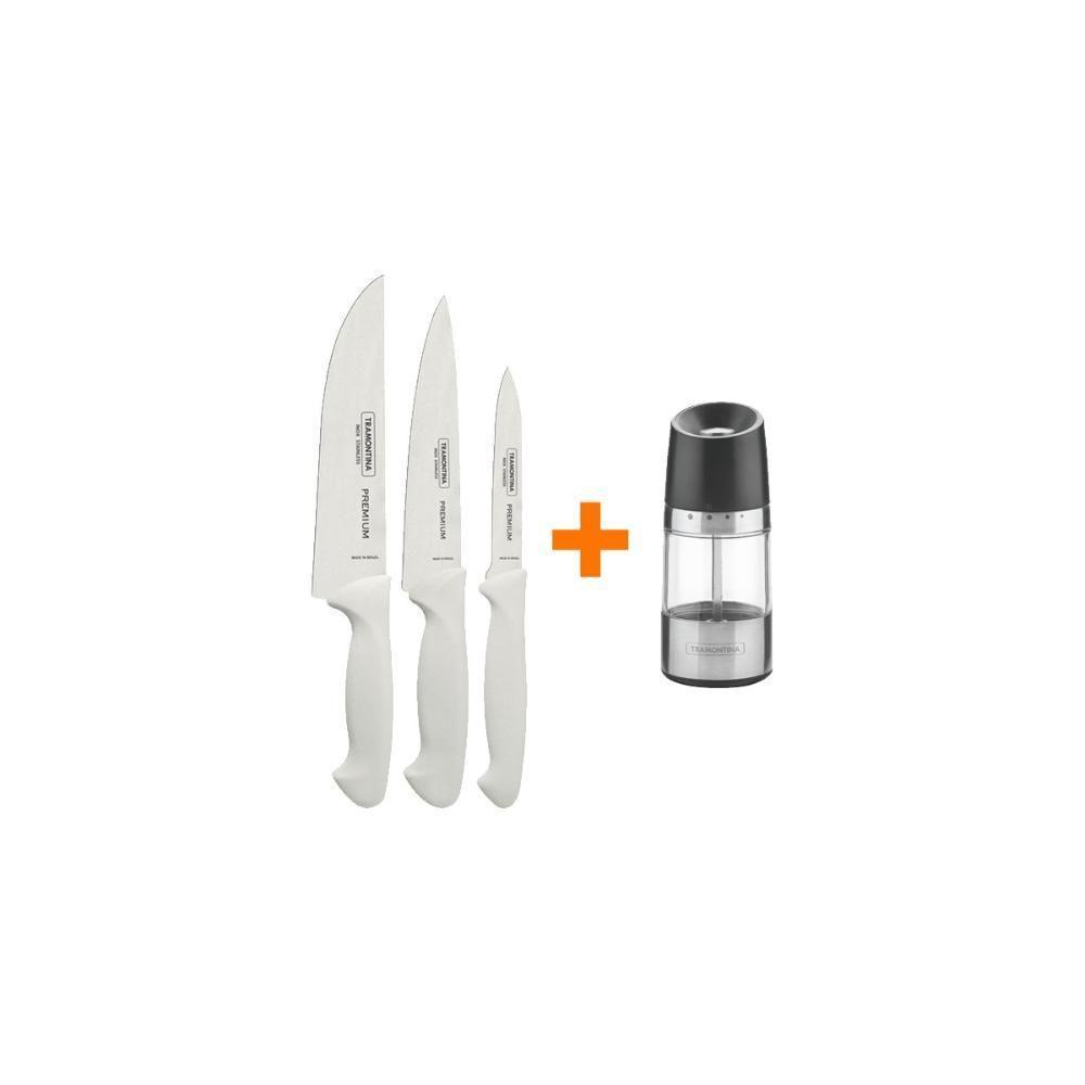 Kit - Faqueiro Premium 3 Peças + 1 Moedor De Sal Ou Pimenta Realce Em Acrílico E Inox - Tramontina - 1