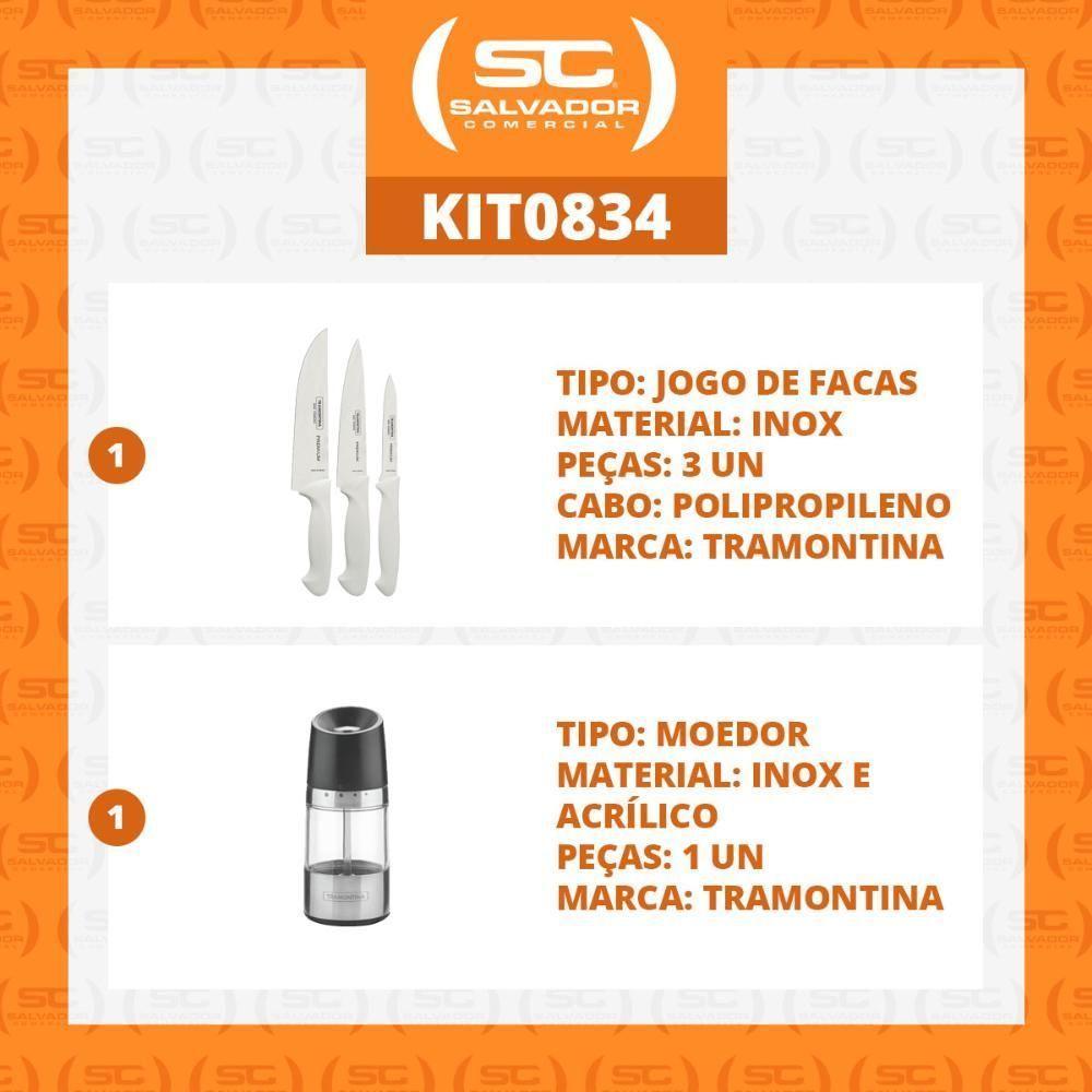 Kit - Faqueiro Premium 3 Peças + 1 Moedor De Sal Ou Pimenta Realce Em Acrílico E Inox - Tramontina - 7