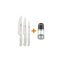 Kit - Faqueiro Premium 3 Peças + 1 Moedor De Sal Ou Pimenta Realce Em Acrílico E Inox - Tramontina - 1