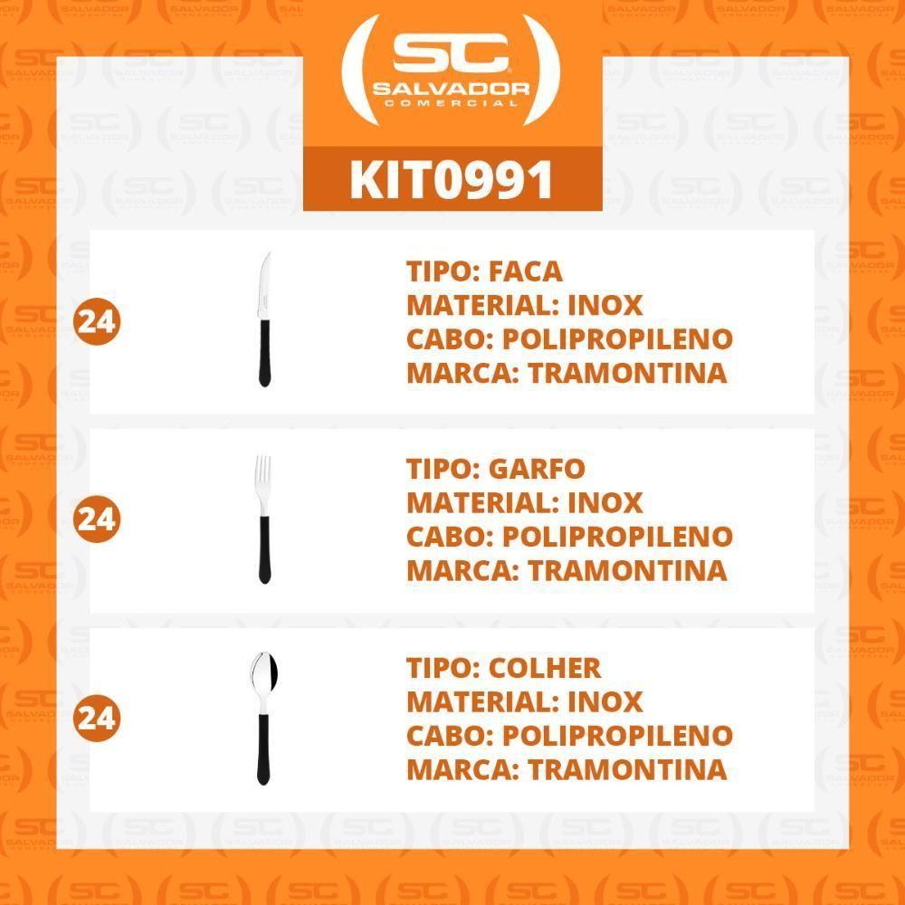Kit - Jogo De Facas, Garfos E Colheres Leme 72 Peças Em Aço Inox Cabo Preto Pbag - Tramontina - 2