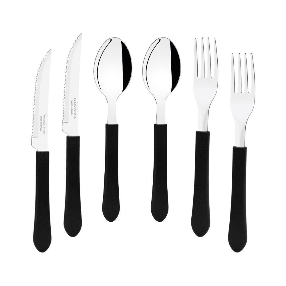 Kit - Jogo De Facas, Garfos E Colheres Leme 180 Peças Em Aço Inox Cabo Preto Pbag - Tramontina - 1