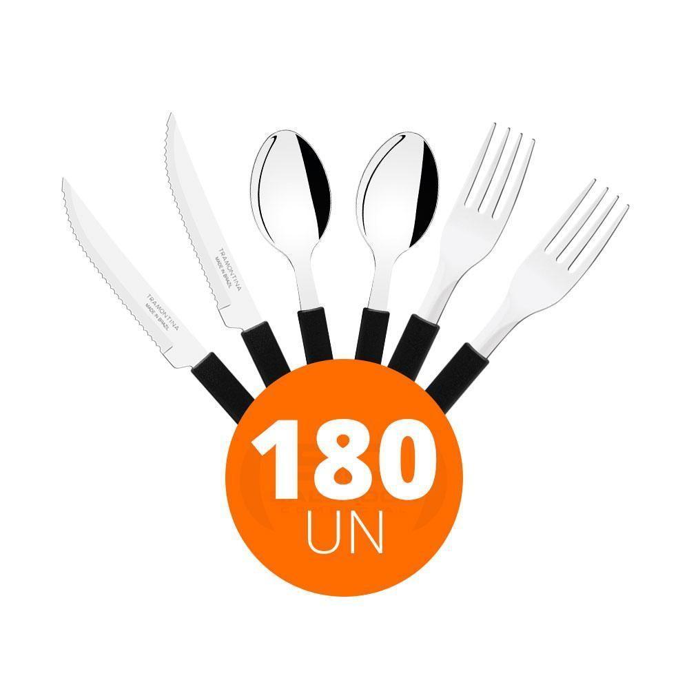 Kit - Jogo De Facas, Garfos E Colheres Leme 180 Peças Em Aço Inox Cabo Preto Pbag - Tramontina - 4