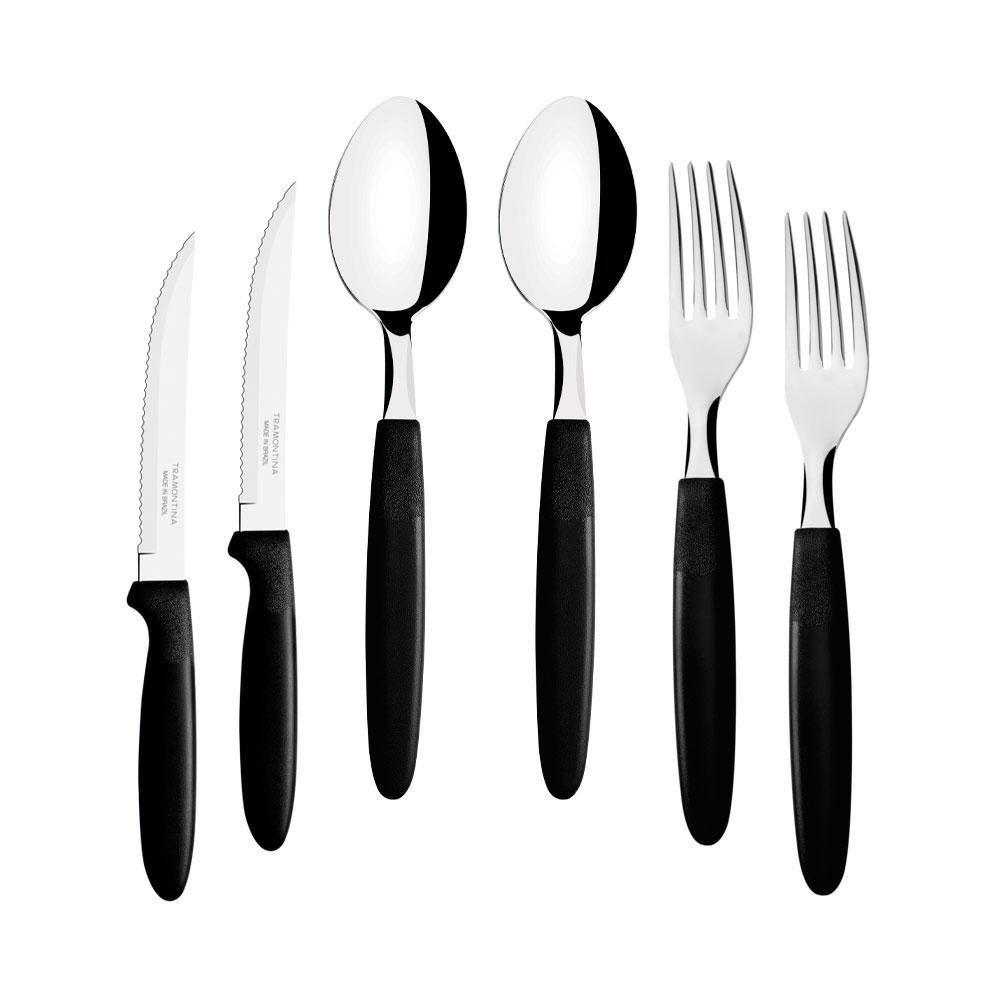 Kit - Jogo De Facas, Garfos E Colheres Ipanema 36 Peças Em Aço Inox Cabo Preto Ptop - Tramontina - 1
