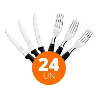 Kit - Jogo De Faca E Garfo Ipanema 24 Peças Em Aço Inox Cabo Preto Ptop - Tramontina - 2