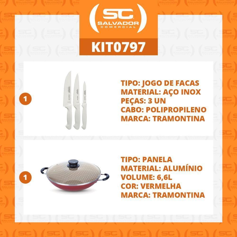 Kit - Faqueiro Premium 3 Peças + 1 Panela Wok 36cm Vermelha - Tramontina - 4