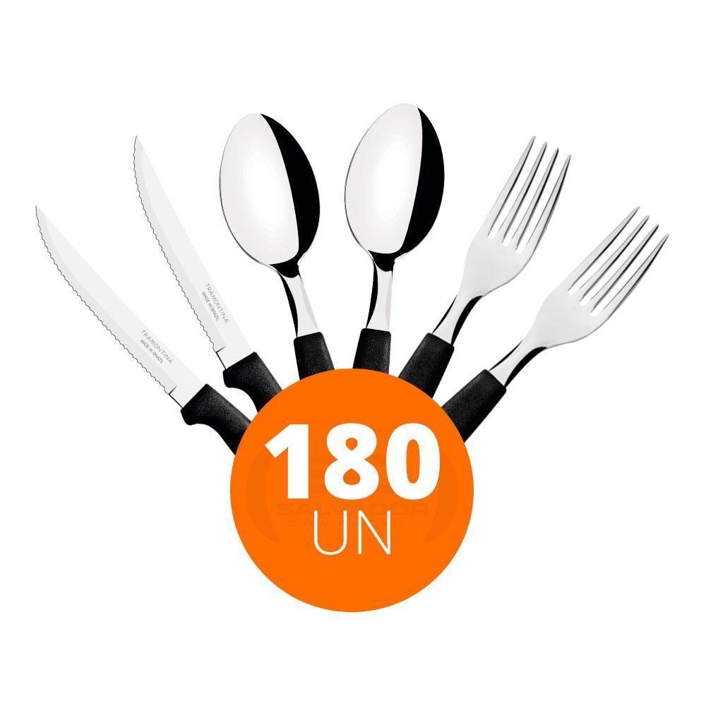 Kit - Jogo De Facas, Garfos E Colheres Ipanema 180 Peças Em Aço Inox Cabo Preto Ptop - Tramontina - 1