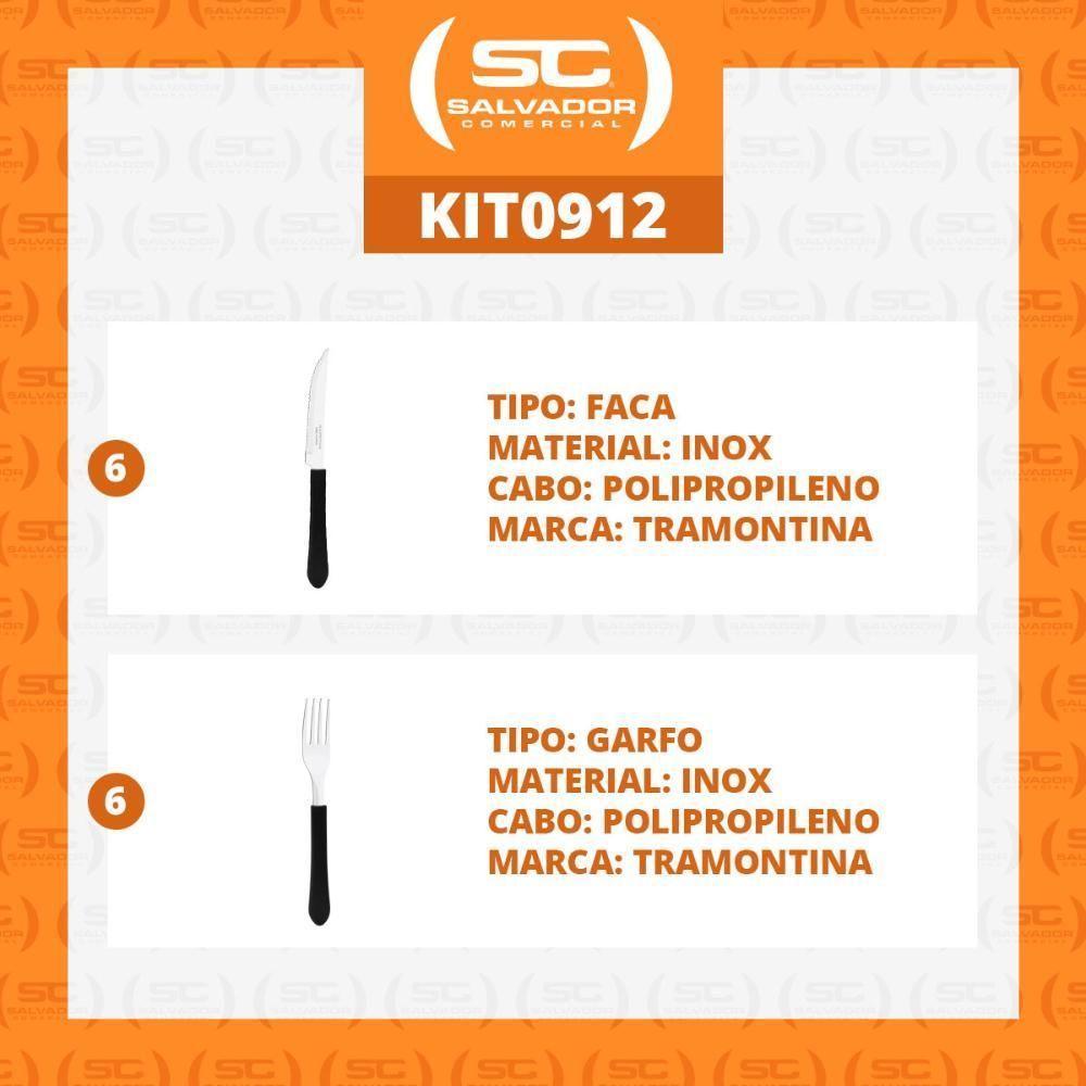 Kit - Jogo De Facas E Garfo Leme 12 Peças Em Aço Inox Cabo Preto Pbag - Tramontina - 3