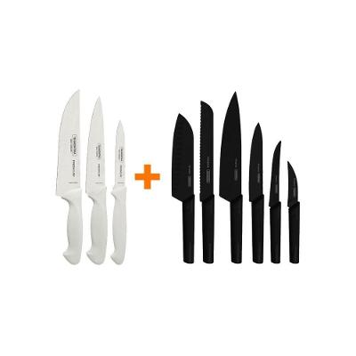Kit - Faqueiro Premium 3 Pecas + 1 Jogo De Facas Nygma Texturizadas 6 Pecas - Tramontina