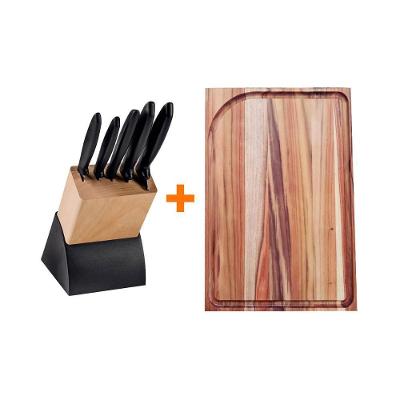 Kit Faqueiro Plenus 6 Peças com Suporte e Tábua Churrasco 49x35 Aço Inox Madeira Tramontina