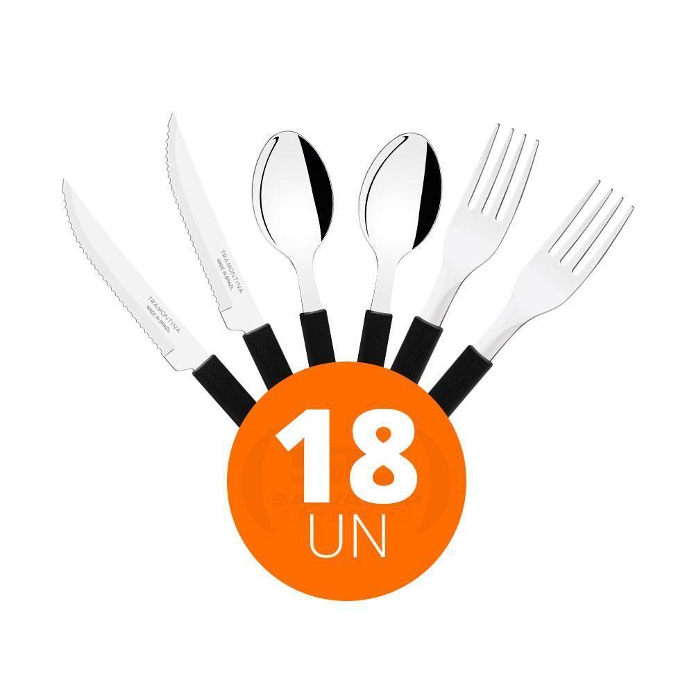 Kit - Jogo De Facas, Garfos E Colheres Leme 18 Peças Em Aço Inox Cabo Preto Pbag - Tramontina - 2