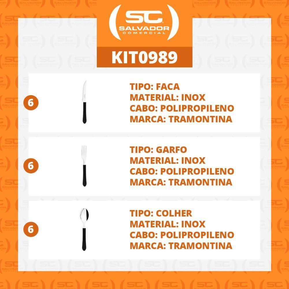 Kit - Jogo De Facas, Garfos E Colheres Leme 18 Peças Em Aço Inox Cabo Preto Pbag - Tramontina - 3