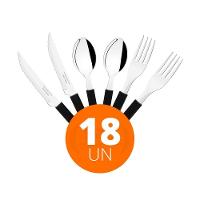 Kit - Jogo De Facas, Garfos E Colheres Leme 18 Peças Em Aço Inox Cabo Preto Pbag - Tramontina - 2