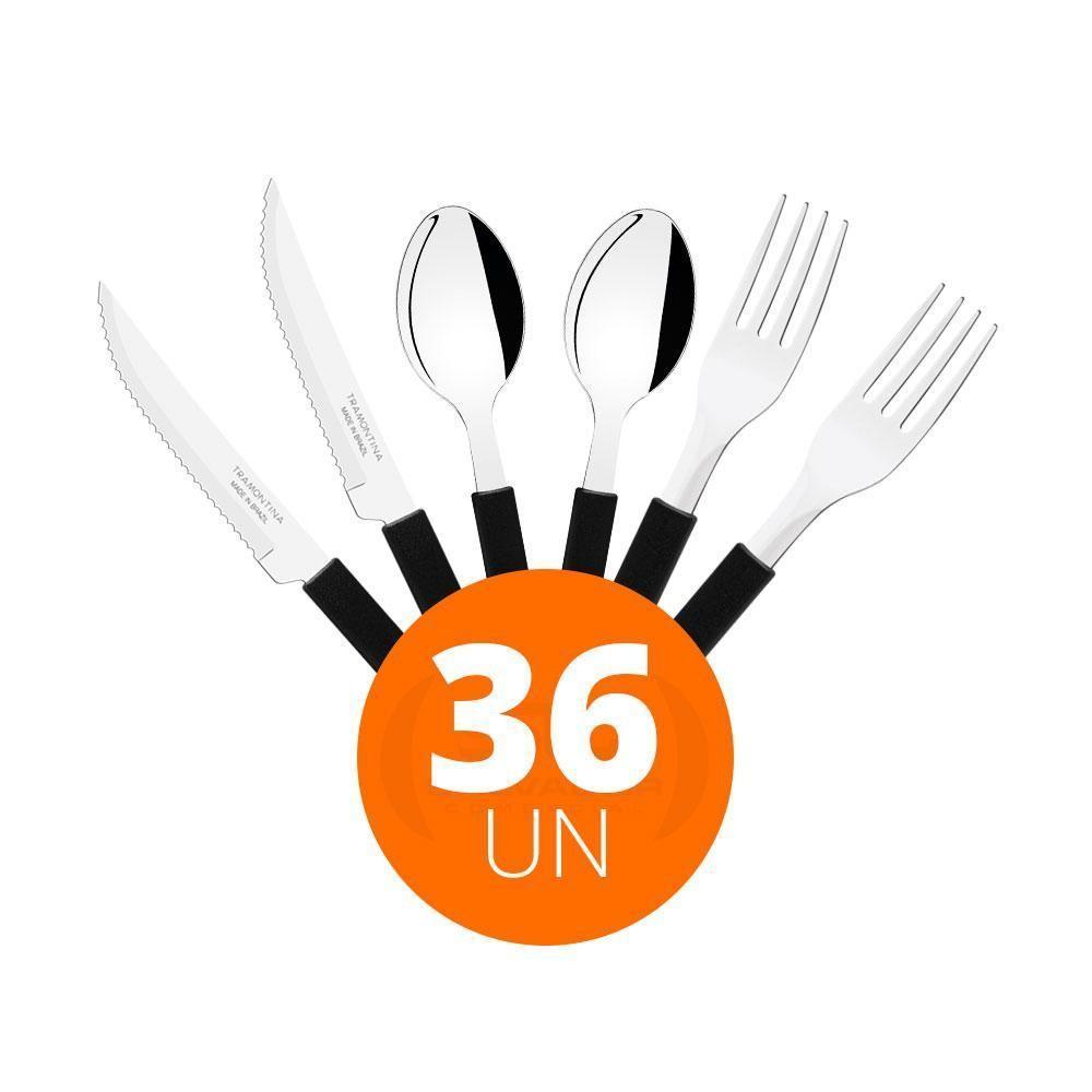 Kit - Jogo De Facas, Garfos E Colheres Leme 36 Peças Em Aço Inox Cabo Preto Pbag - Tramontina - 2
