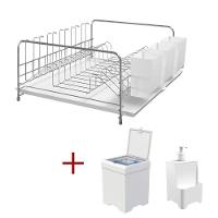 Kit Cozinha Escorredor Com Bandeja + Lixeira 5,4l+ Dispenser Branco - 1