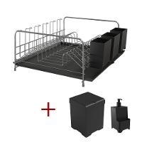 Kit Cozinha Escorredor Com Bandeja + Lixeira 5,4l+ Dispenser Preto - 1