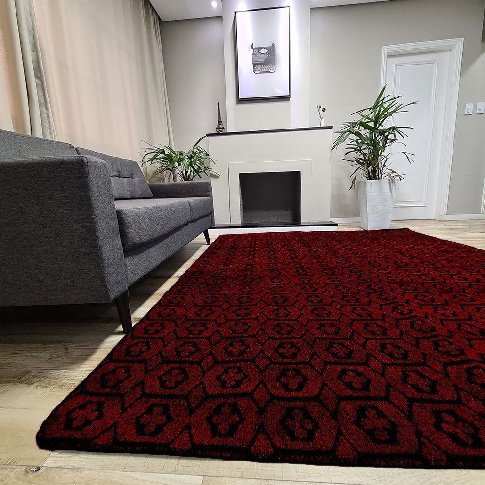 Tapete Carpete Sala Quarto Elegante Geométrico 1,50 X 2,00 Titulo Cor Vinho - 2