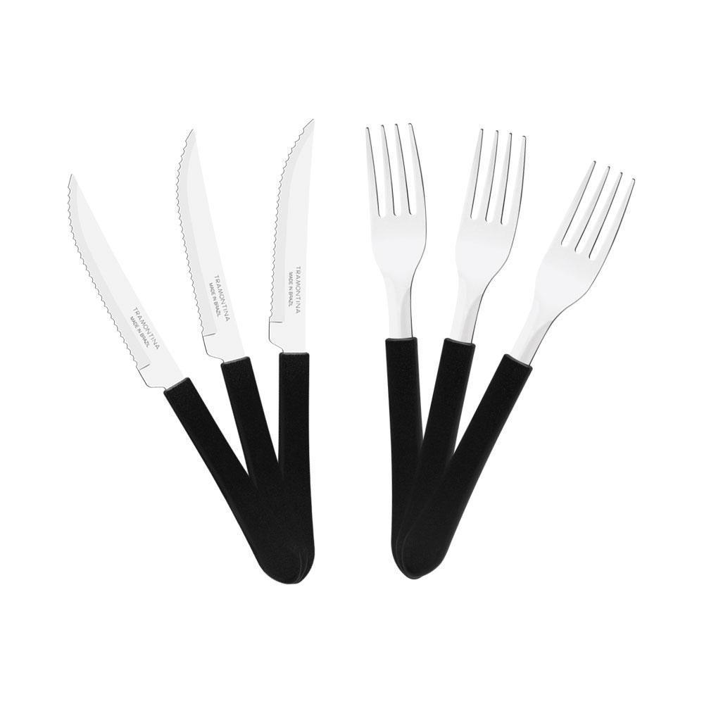 Kit - Jogo De Facas E Garfo Leme 24 Peças Em Aço Inox Cabo Preto Pbag - Tramontina - 1