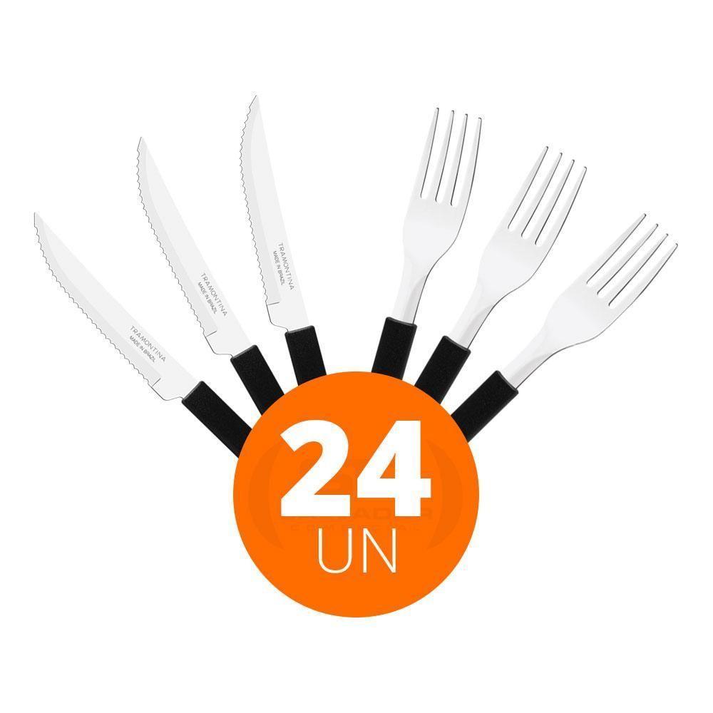 Kit - Jogo De Facas E Garfo Leme 24 Peças Em Aço Inox Cabo Preto Pbag - Tramontina - 3