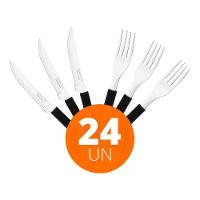 Kit - Jogo De Facas E Garfo Leme 24 Peças Em Aço Inox Cabo Preto Pbag - Tramontina - 3