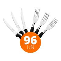 Kit - Jogo De Faca E Garfo Ipanema 96 Peças Em Aço Inox Cabo Preto Ptop - Tramontina - 2