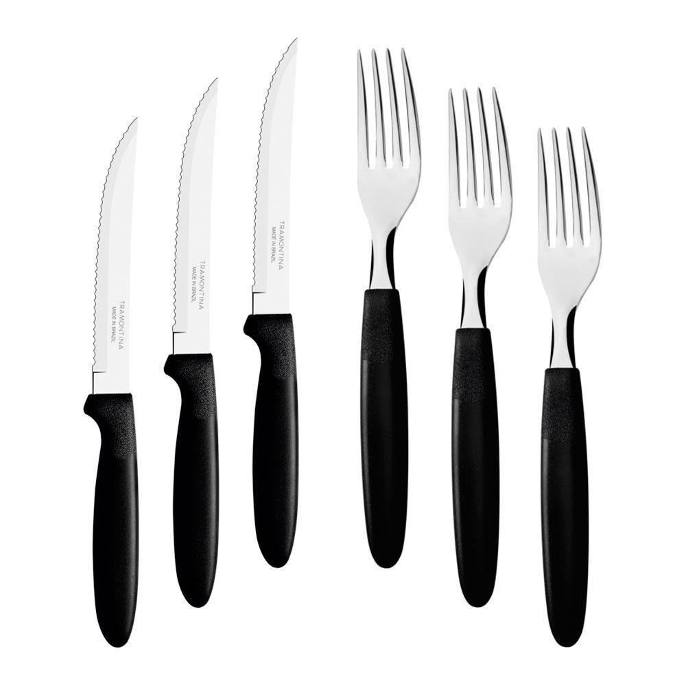 Kit - Jogo De Faca E Garfo Ipanema 120 Peças Em Aço Inox Cabo Preto Ptop - Tramontina - 1
