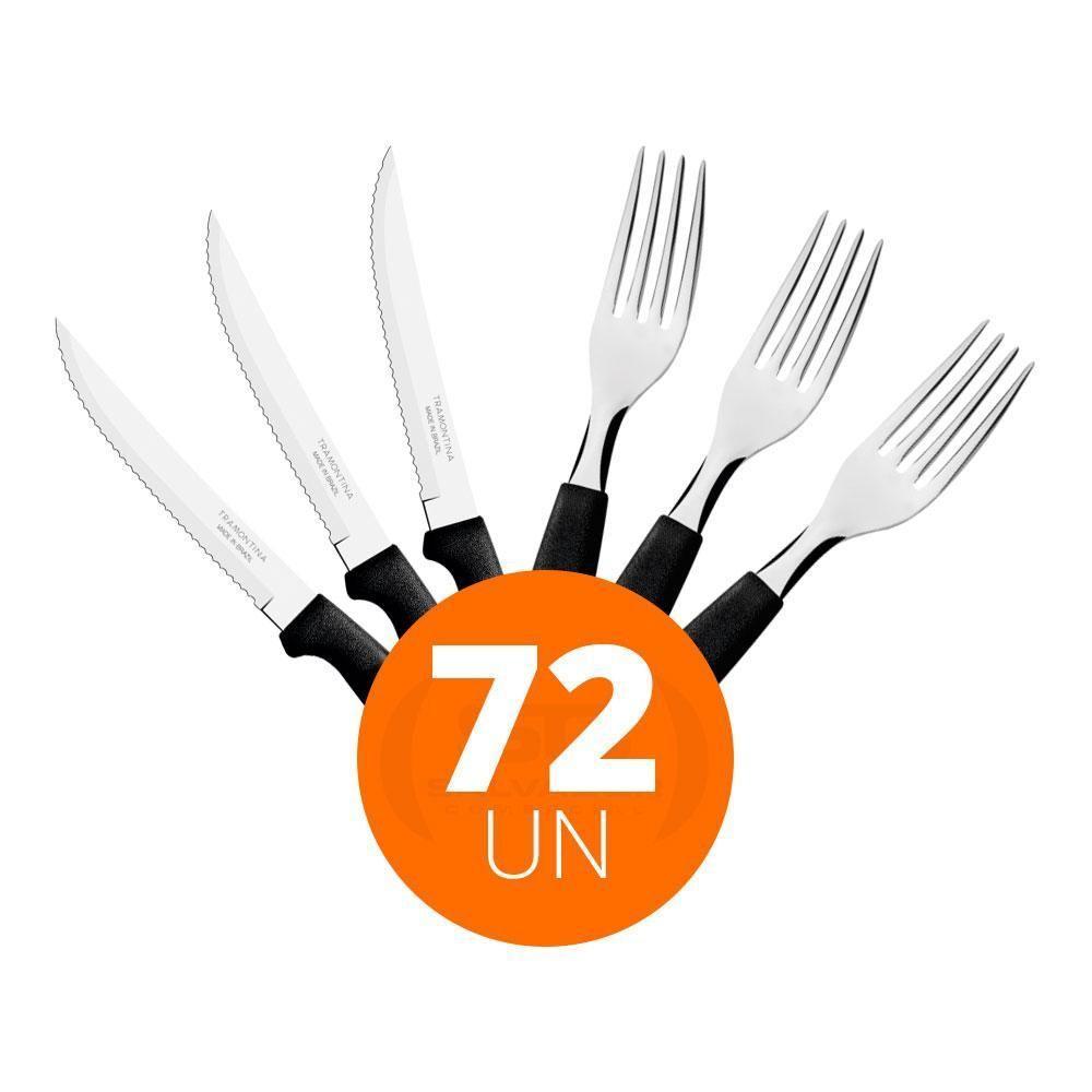 Kit - Jogo De Faca E Garfo Ipanema 72 Peças Em Aço Inox Cabo Preto Ptop - Tramontina - 1
