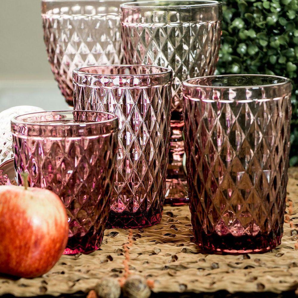 Copo Long Drink 12X8X8Cm 370Ml Vidro Rosa 6Pç - 2