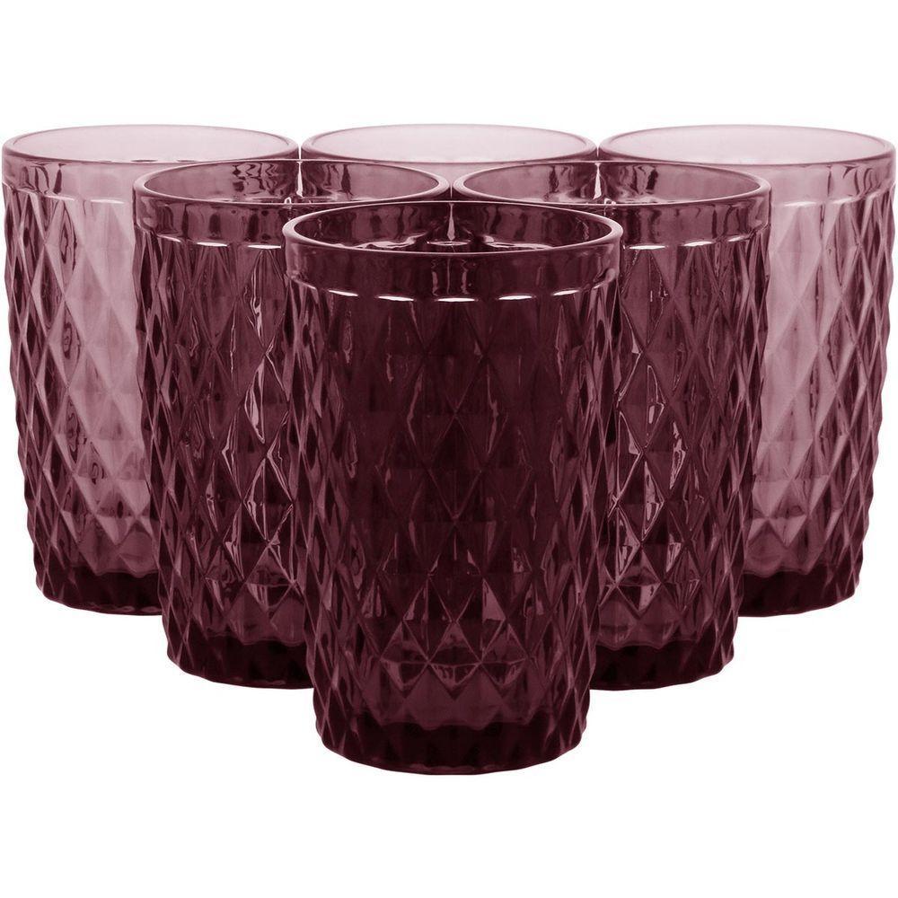 Copo Long Drink 12X8X8Cm 370Ml Vidro Rosa 6Pç - 5