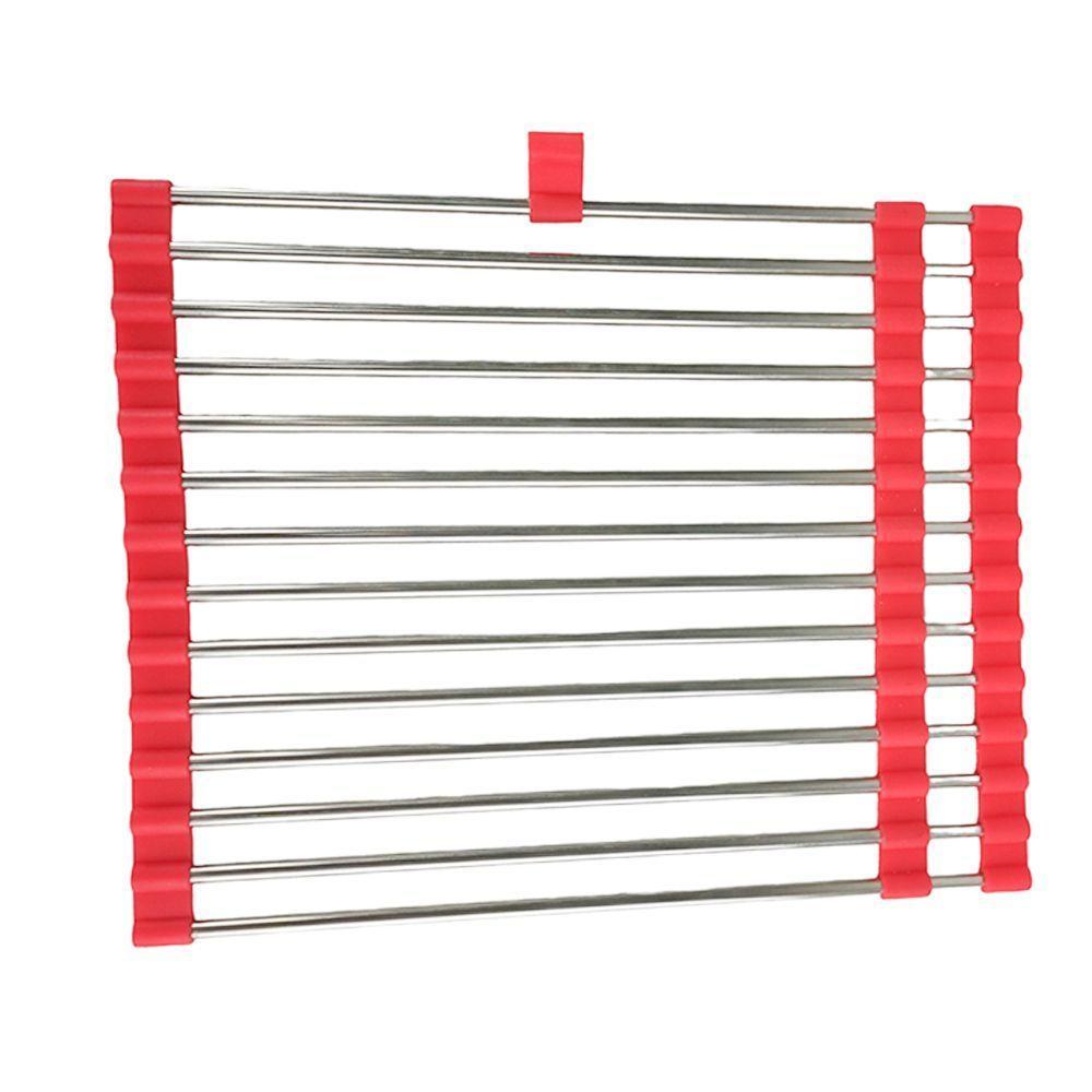 Escorredor Esteira Inox Louça Cozinha Pia Flexivel Extensivel Multiuso Silicone Dobravel Compacto - 1