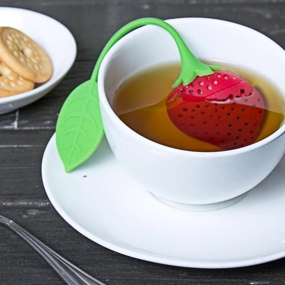 Jogo Chá 2 Copos Parede Dupla 250ml E Infusor Ervas Morango - 3