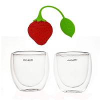 Jogo Chá 2 Copos Parede Dupla 250ml E Infusor Ervas Morango - 1